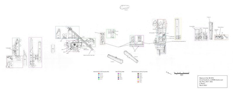 rchaeological site plan of shipwreck site RI 2394, located in Newport Harbor, Rhode Island, USA.
